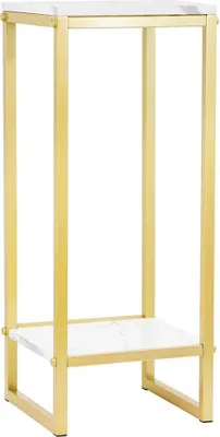 Image de Support pour plantes et pots de fleurs - Étagère au sol à 2 niveaux - Fer + bois - 30,2 × 30,2 × 75 cm - Non pliable - Doré
