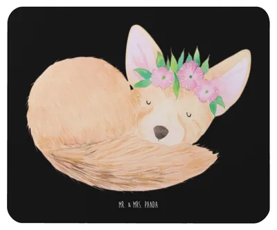 Produktbild von Mr. & Mrs. Panda Mouse Pad Wüstenfuchs Blumen - Schwarz - Geschenk, mauspad laptop, Blumenkranz, Afrika, Wüste, Glücklich, mousematte, Mousepad