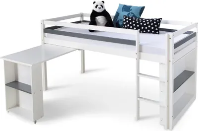 Produktbild von Homestyle4u Půdní postel Dětská postel 90x200 Bílý psací stůl Funkční postel Postel pro mládež
