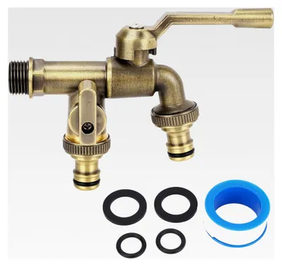 Produktbild von Doppelter Wasserhahn für den Garten 3/4 Zoll, Doppel-Auslaufhahn für Waschmaschinen, 2-Wege Außenwasserhahn aus Messing, frostsicher, für Garten, Waschmaschine, Terrasse