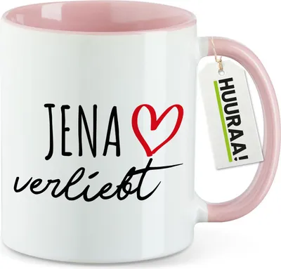 Produktbild von Huuraa Kaffeetasse Jena verliebt 330ml Rosa Keramik Kaffeebecher Geschenkidee
