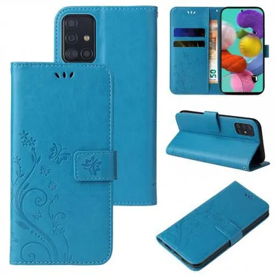 Produktbild von Kunstleder Flip-Hülle Floral für Samsung Galaxy A50 & A51 - Farbe: Blau - Modellkompatibilität: Für Samsung Galaxy A51