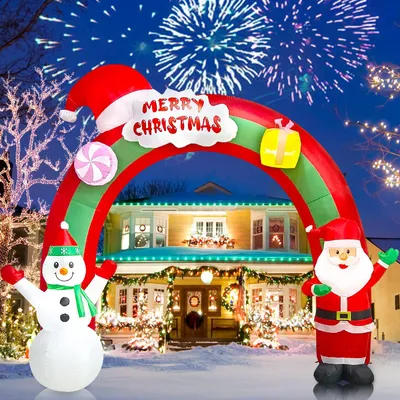 Aufblasbarer Weihnachtsbogen 9 ft mit LED, Schneemann & Weihnachtsmann