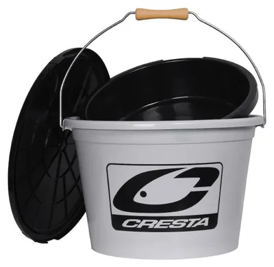 Produktbild von Cresta Eimer Set 18L hellgrau/schwarz mit Futterwanne und Deckel für Angelköder & Zubehör