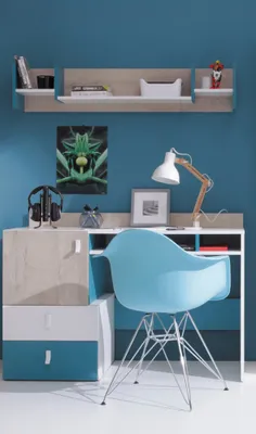Produktbild von Jugendzimmer Set 2-teilig PITTSBURGH-133 mit Schreibtisch in weiß mit Eiche und blau
