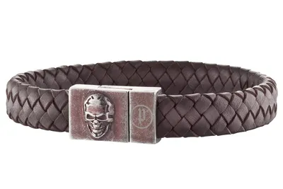 Produktbild von Police Lederarmband braun geflochten PJ25686BLC.02-L Eternal Totenkopf