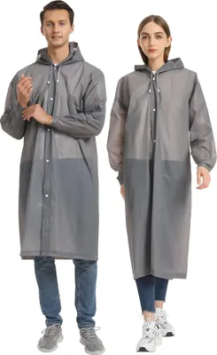 Produktbild von Regenjacken-Set, 2 Stück – Regenponcho mit Kapuze – Uni, für Damen und Herren – Wasserdicht – Langer Regenponcho für Fahrräder – Regenanzug – Für Erwachsene