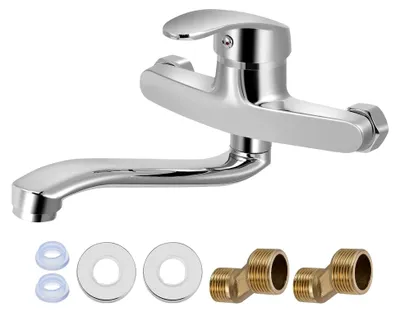 Produktbild von Wandmontierter Wasserhahn aus Edelstahl, 360° drehbar, Einhebelmischer für Küche und Bad