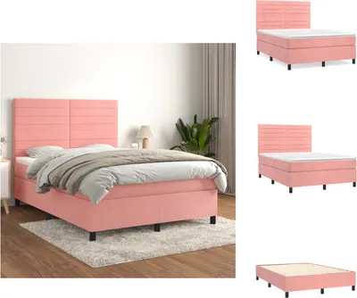 Obrázek produktu pro vidaXL Skříňová postel s matrací růžová 140x200 cm samet - Postele a válendy