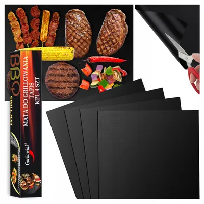 Zdjęcie produktu dla Mata do grillowania – zestaw 4 sztuk akcesoriów do grillowania – 40 x 30 cm – odporna na temperaturę do 260°C – wielokrotnego użytku – akcesoria do grillowania