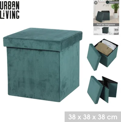 Produktbild von Urban Living Sitzhocker faltbar Sitzwürfel "VELOURS COTELÉ" 53509 grün