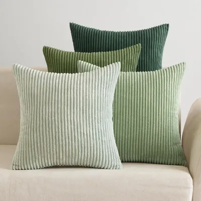 Productafbeelding van Kussenslopen, 45x45 cm, kordsuède, set van 4, saliegroen, decoratieve kussens, sofa kussens, zacht