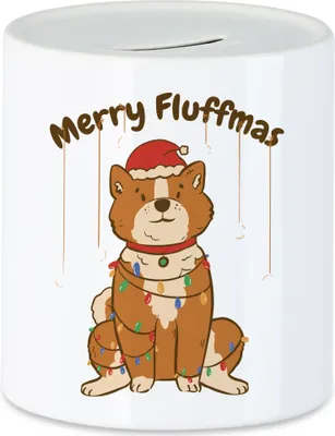 Produktbild von Merry Fluffmas Spardose Lustiger Hund Hundefreunde Hundeliebhaber Hundebesitzer Weihnachten Geschenkidee