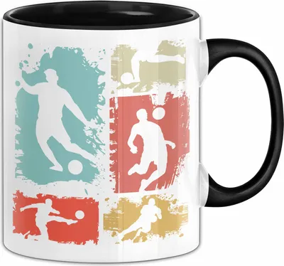 Produktbild von Fußball Tasse Geschenk Fußballer Geschenkidee Retro Kaffee-Becher Vintage (Schwarz)