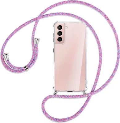 Produktbild von Handykette Backcover-Schutzhülle mit Band (Metall silberfarben) für Samsung Galaxy S21 Plus 5G - lila/rosa/blau