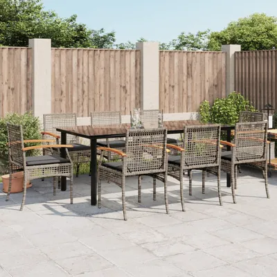 Produktbild von Design 9-tlg. Garten-Essgruppe mit Kissen Grau Poly Rattan, Gartenmöbel-Sets 2024 Neu