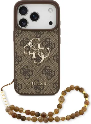 Produktbild von Guess - Hardcase 4G Classic Logo with Pearl Strap (GUHCP17LP4GMGSW) - iPhone 17 Pro - Brown