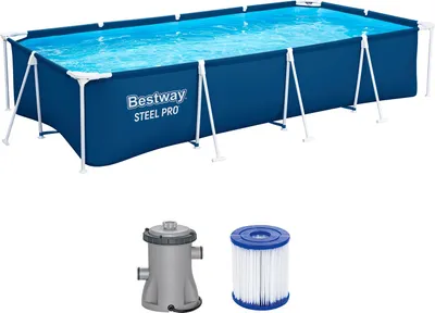 Produktbild von Bestway® Steel Pro™ Frame Pool Set mit Filterpumpe 400 x 211 x 81 cm , dunkelblau, eckig