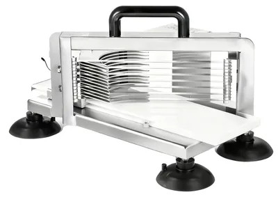 Produktbild von VEVOR Gewerblicher Gemüseschneider, 3/8 und 3/16 Zoll Tomatenschneider, Edelstahl- und Aluminiumlegierung Gemüseschneider, manueller Tomatenschneider mit rutschfesten Füßen, für Tomaten, Zwiebeln, Kartoffeln, 3/8 Zoll-a, Direktdruck-a