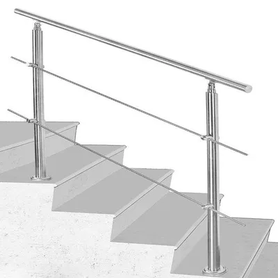 Obrázok produktu pre Schodiskový rebrík 150 cm s 2 priečnymi tyčami z nehrdzavejúcej ocele v striebornej farbe, jednoduchá inštalácia, vhodný pre všetky schodiská