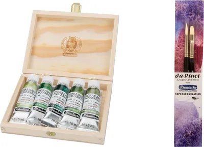 Produktbild von Schmincke Horadam Aquarellfarbe - Forest - 5 x 15ml Supergranulation 74 851 097 & Pinsel Set Casaneo