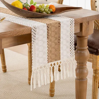 Zdjęcie produktu dla Bieżnik boho, bawełna i len, kolor brązowy, 30 x 140 cm