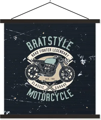 Produktbild von MuchoWow® Textilposter Mancave - Motorrad - Retro - Zeichnung 40x40 cm mit schwarzem Rahmen - Fotos