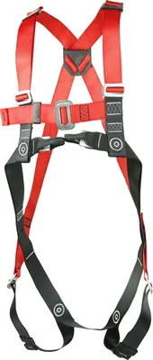 A safety harness displayed against a white background.