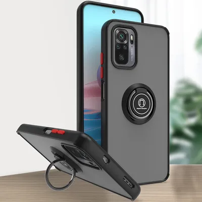 Produktbild von Redmi Note 10S Hülle, Ring Halter Ständer Matte Transluzent TPU Rahmen Stoßfest Schutzhülle für Xiaomi Redmi Note 10 4G / Note 10S Dunkelgrau