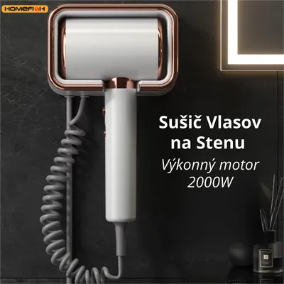 Obrázok produktu pre Hotelový Sušič Vlasov na Stenu 2000W – Nástenný Fén do Kúpeľne s EU Zástrčkou, Studený a Teplý Vzduch, Tichý Fén s Ochranou proti Prehriatiu – Biely