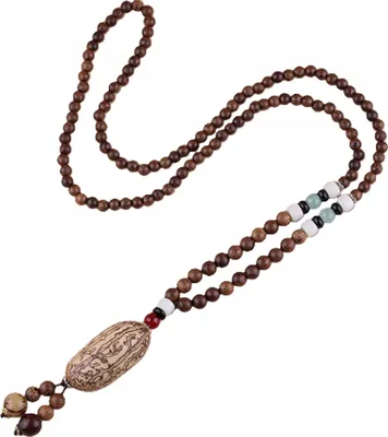 Produktbild von NEPAL BUDDHIST Holz Halskette MALA Amulett aus handgefertigten Perlen TYBET