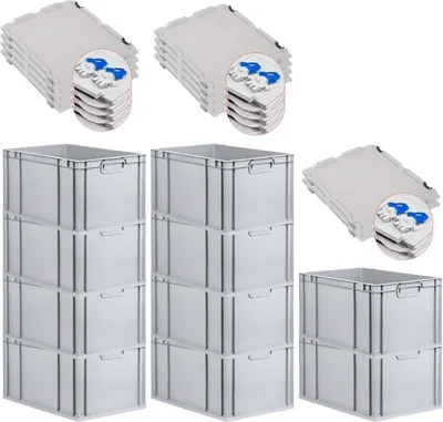 Produktbild von SuperSparSet 10x Eurobox NextGen Economy mit Scharnierdeckel und blauen Schiebeschnappverschlüssen | Griffe geschlossen | HxBxT 32x40x60cm | 65 Liter | Eurobehälter, Transportbox, Transportbehälter, Stapelbehälter