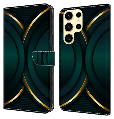Produktbild von CLM-Tech Handyhülle kompatibel mit Samsung Galaxy S25 Ultra Hülle - Tasche aus Kunstleder - Klapphülle mit Ständer und Kartenfächern - Schutzhülle Wallet Case Cover goldener Rand Kontur