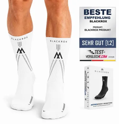 Produktbild von BLACKROX Kompressionssocken Sport ASTROBOOST RUNSTORM V1 Kompressionsstrümpfe Sportkompressionsstrumpf Laufsocken Damen Herren, weiss, Gr. S-M