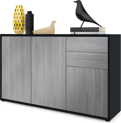Produktbild von Vladon Sideboard Ben V3, Kommode mit 3 Türen und 2 Schubladen, Schwarz matt/Avola-Anthrazit (117 x 74 x 36 cm)