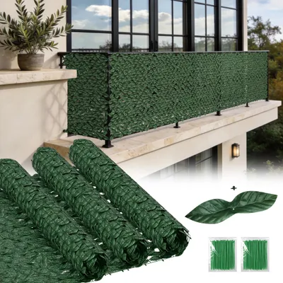 Produktbild von UISEBRT Künstlicher Efeu Sichtschutzzaun 100 × 900 cm, Garten Sichtschutz aus PE, fixierbare Blätter, erweiterbar, inkl. Kabelbinder, Rankenblatt Zaun
