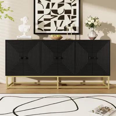 Obrázok produktu pre Komoda s 3 dvierkami, čierna, rozmer 160x38x75,5 cm, s zlatými nohami