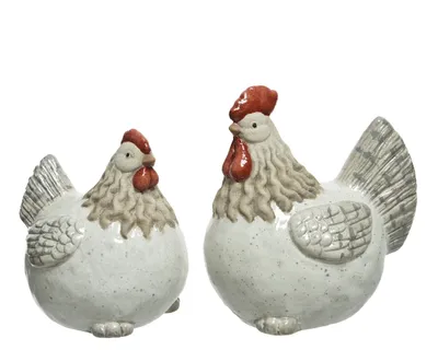 Obrázok produktu pre Dekoratívne figúrky 12-13,5 cm x 2 kusy kohút sliepka keramické kurča Veľkonočné dekorácie figúrky sada stolové dekorácie Veľkonočné dekorácie