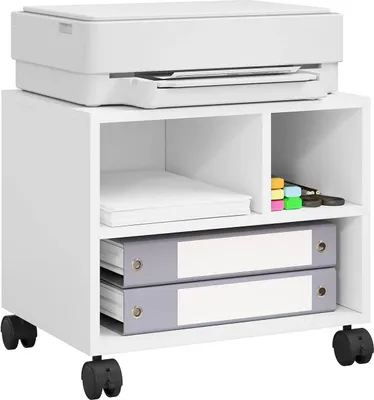 Produktbild von WOLTU Druckertisch mit Rädern, Bürocontainer rollbar, Aktenwagen, 40x35x30 cm : Weiß Farbe: Weiß