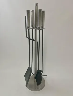 Immagine prodotto di Set caminetto 4 pezzi rotondo antracite + acciaio inox 66 cm