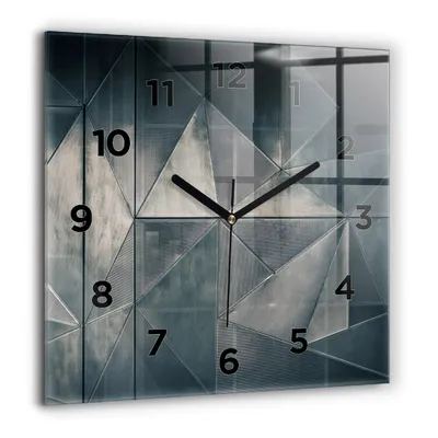 Obrázok produktu pre Wallfluent Hodiny - Sklenené Nástenné Hodiny - Tichý Quartz Strojček - Nástenná Dekorácia Spálňa Kuchyň - Čierna Ruky - 60x60 cm - Abstraktné trojuholníky vyrobené z kovu