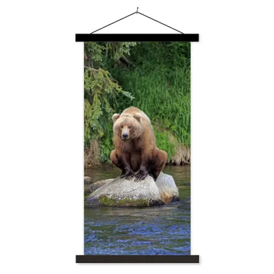 Produktbild von MuchoWow® Textilposter Bär - Stein - Tier 40x80 cm mit schwarzem Rahmen - Wandemalerei