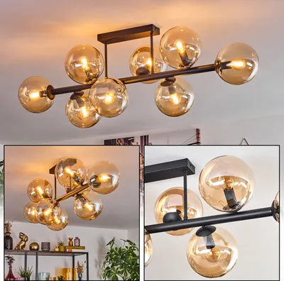 Produktbild von Fossobiubo 8-flammige Deckenlampe aus Metall/Glas in Schwarz/Rauch/Bernstein