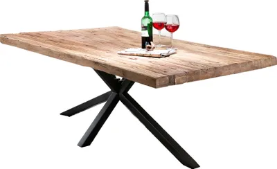 Produktbild von TPFLiving Tisch 180x100 cm Platte recyceltes Teak, Gestell Metall Platte natur, Gestell antikschwarz