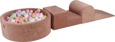Produktbild von MeowBaby Spielplatz aus Schaumstoff 3-Element Schaumspielset mit Runde Bällebad, 200 Bälle, Samt, Beige: Pastellrosa/Minze/Weiss/Beige