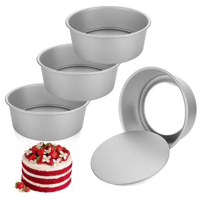 Image de Lot de 4 moules à gâteaux ronds - en aluminium avec revêtement antiadhésif, idéal pour les gâteaux