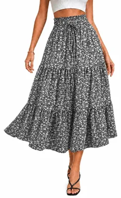 Immagine prodotto di Solidchoice - Gonna floreale elegante da donna, con volant e vita elasticizzata