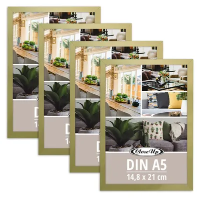 Produktbild von Posterrahmen 14,8 x 21 cm 4erSet (DIN A5) Holzdekor gold