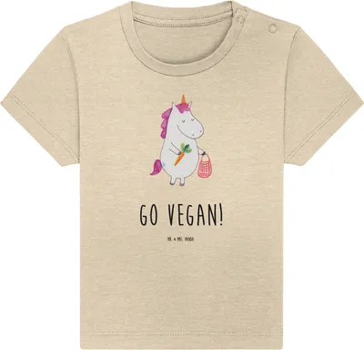 Produktbild von Mr. & Mrs. Panda Organic Baby Shirt Einhorn Vegan 0. - 6. Monat - Natural Raw - Geschenk,  Babyshirt, Veganer, Gesund essen, T-Shirt, Veganismus, Unicorn, Leben
