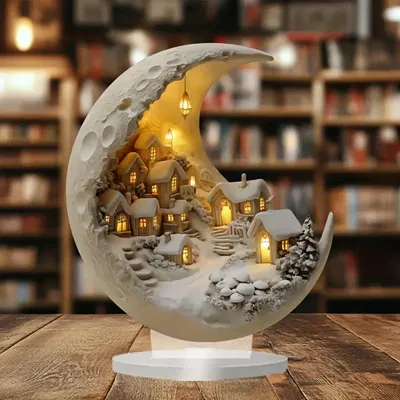 Produktbild von Weihnachtsbaum Tischdeko Mondhaus Acryl Schild Plakette 2D DIY Frohe Weihnachten Neujahr 2027 Party Geschenk Dekoration